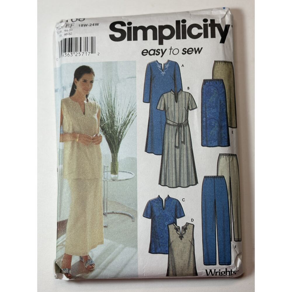 Simplicity 7168 Misses Dress or Top Sizes 18W - 24W Easy to Sew vn
